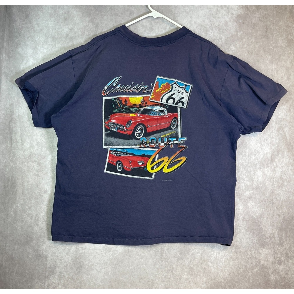 VINTAGE Cruising Arizona Route 66 Shirt Adult XXL Blue Graphic Tee Cars USA 90s